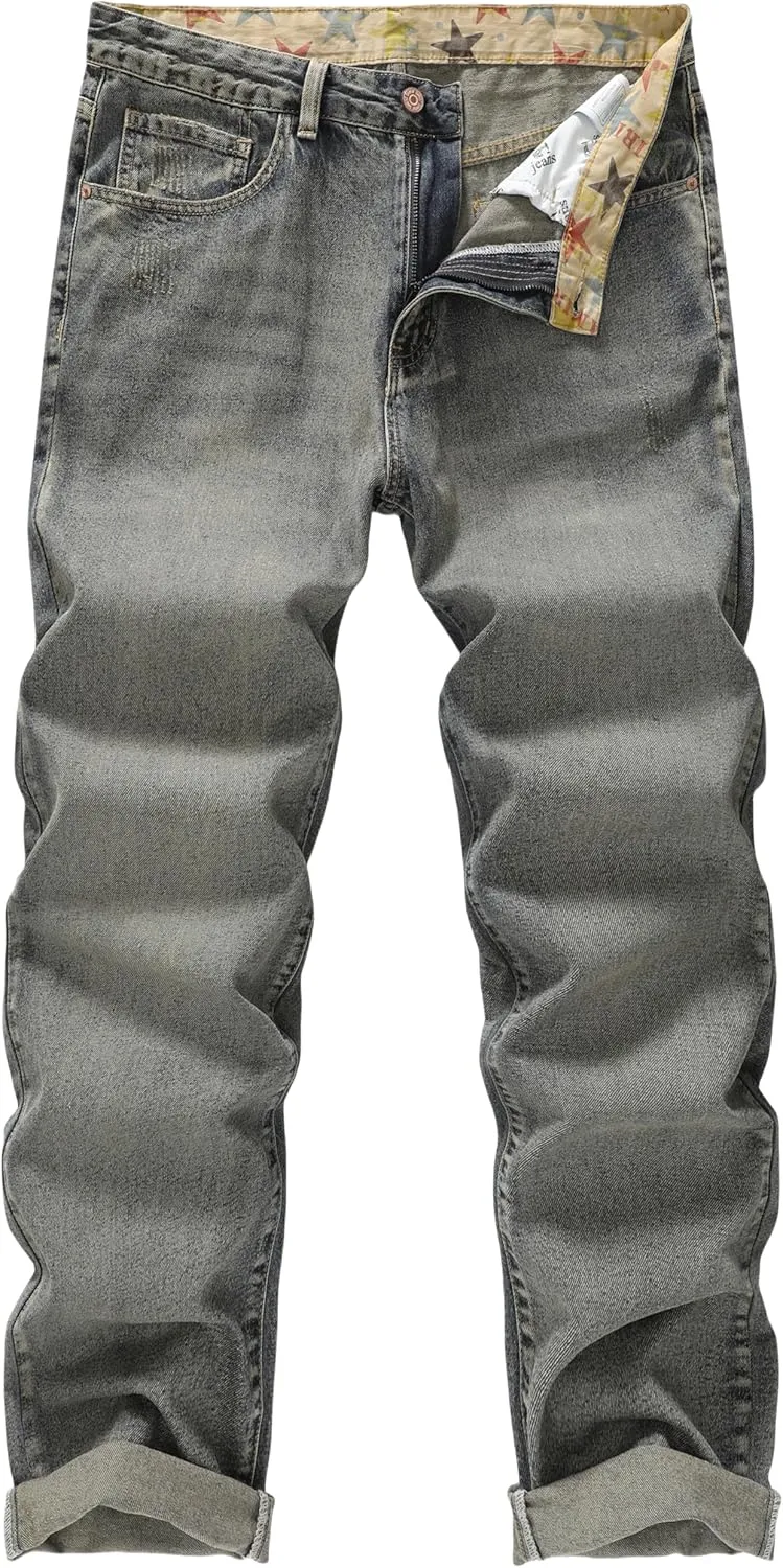 Men's Non-Stretch Regular Fit Straight-Leg Denim Pants Jeans