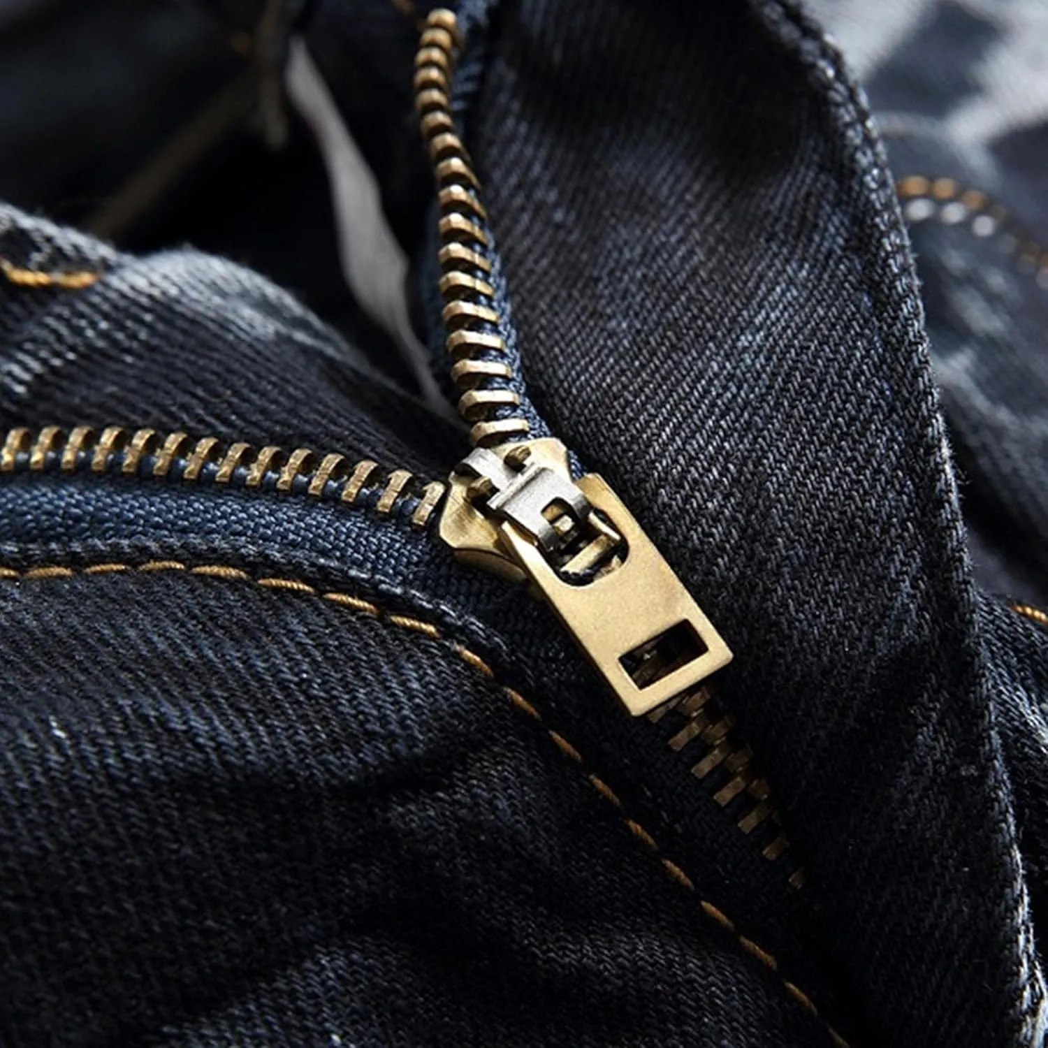 Men's Patched Slim Fit Biker Moto Jeans Fashion Straight Leg Streetwear Denim Pants Casual Washed Skinny Jeans