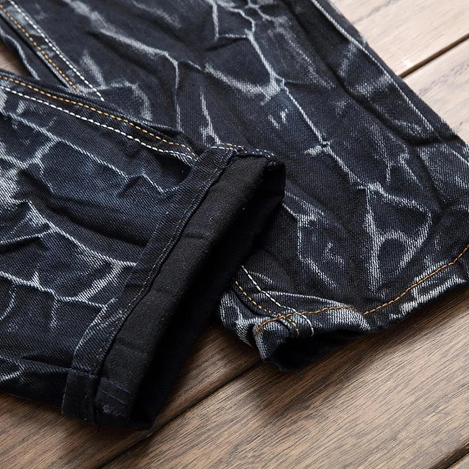 Men's Patched Slim Fit Biker Moto Jeans Fashion Straight Leg Streetwear Denim Pants Casual Washed Skinny Jeans