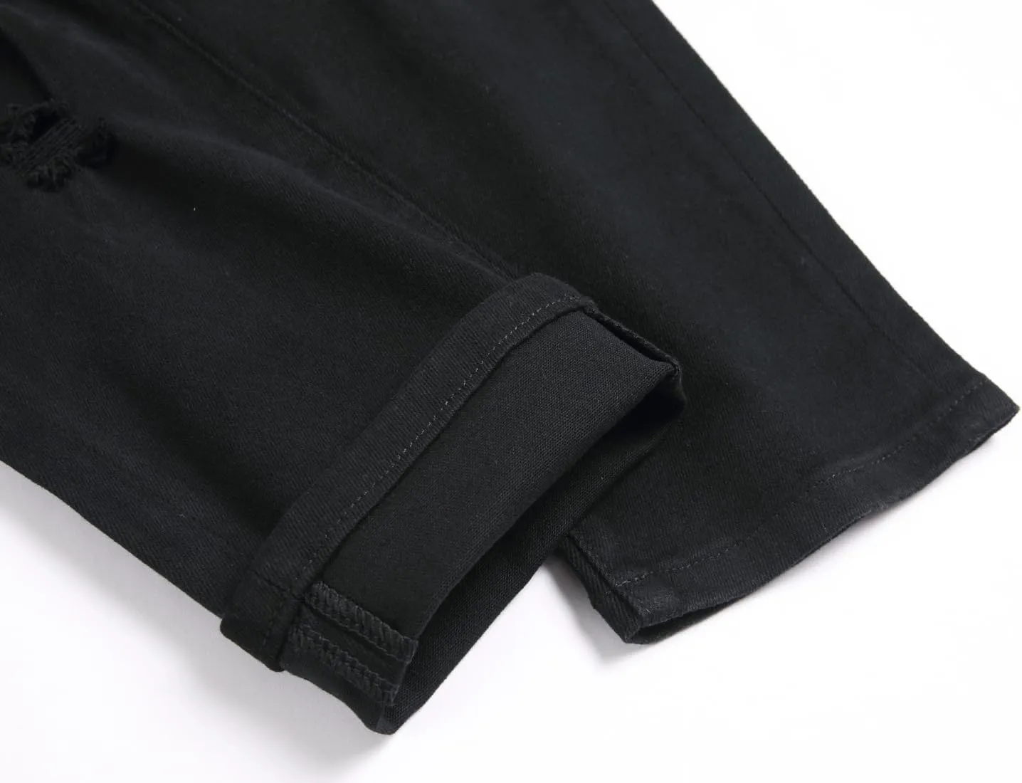 Men's Ripped Patch Elastic Jeans Fashion Slim Fit Regular Denim Pants