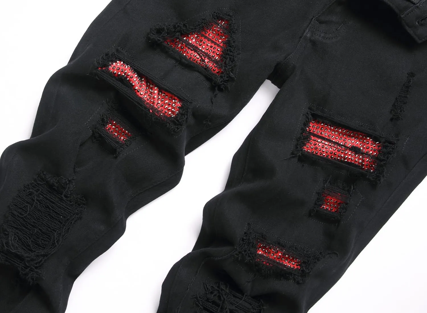 Men's Ripped Patch Elastic Jeans Fashion Slim Fit Regular Denim Pants