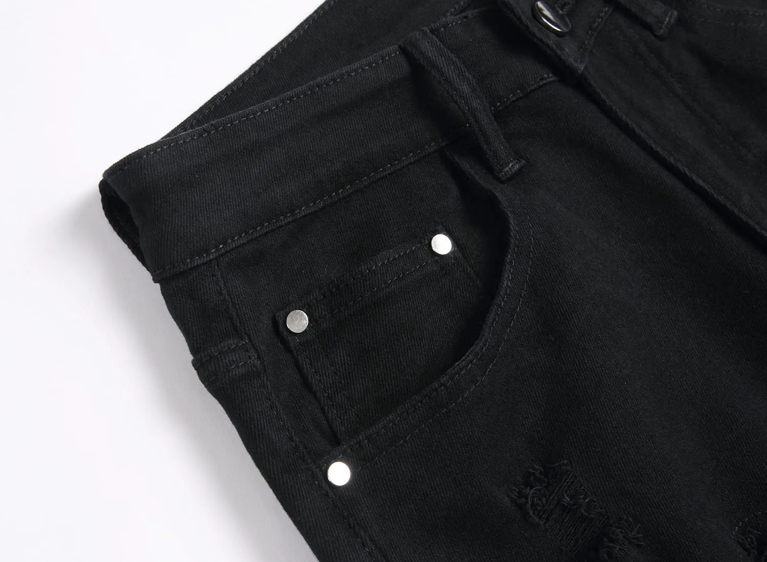 Men's Ripped Patch Elastic Jeans Fashion Slim Fit Regular Denim Pants