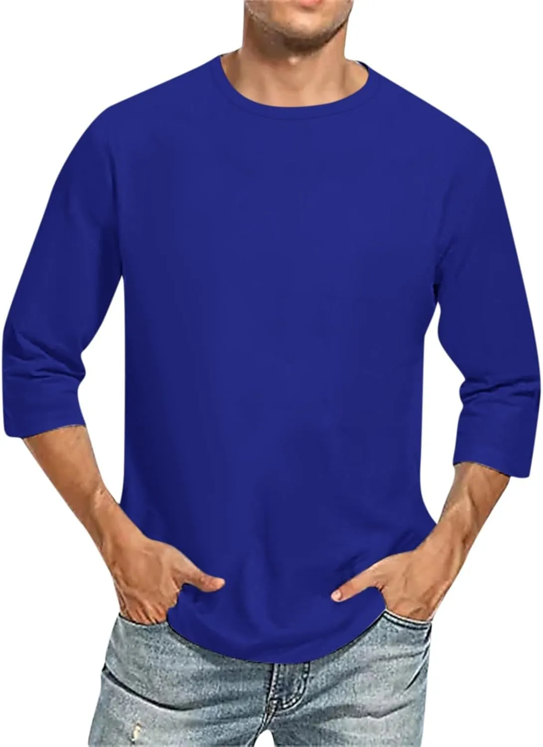 Mens Shirts 3/4 Sleeve Crewneck Casual Hawaiian Funny Casual 3/4 Sleeve T Shirts Workout Tee Shirts Solid Pullovers