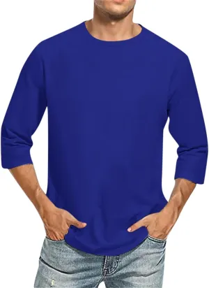 Mens Shirts 3/4 Sleeve Crewneck Casual Hawaiian Funny Casual 3/4 Sleeve T Shirts Workout Tee Shirts Solid Pullovers
