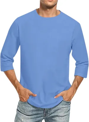 Mens Shirts 3/4 Sleeve Crewneck Casual Hawaiian Funny Casual 3/4 Sleeve T Shirts Workout Tee Shirts Solid Pullovers