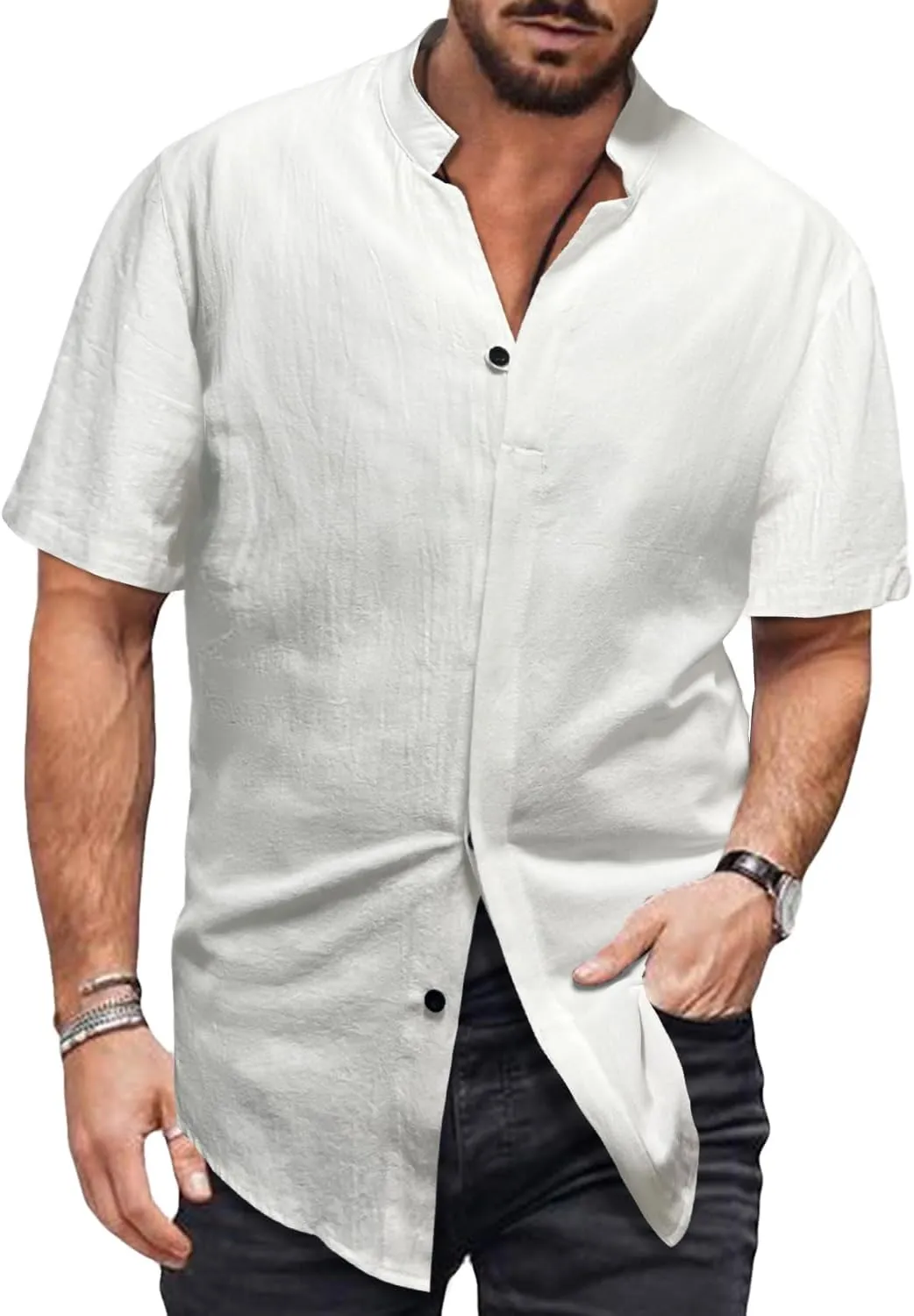 Mens Short Sleeve Shirts Casual Shirts Mens Button Down Short Sleeve Shirt V Neck Shirts Men Beach Summer Shirt