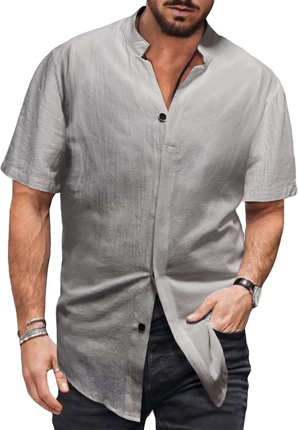 Mens Short Sleeve Shirts Casual Shirts Mens Button Down Short Sleeve Shirt V Neck Shirts Men Beach Summer Shirt