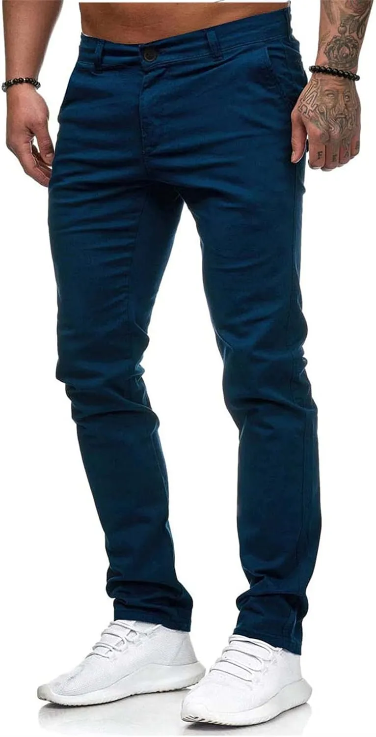 Men's Solid Color Jogger Trousers Slim Fit Chino Pants Basic Modern Stretch Fashion Comfortable Button Casual Pants
