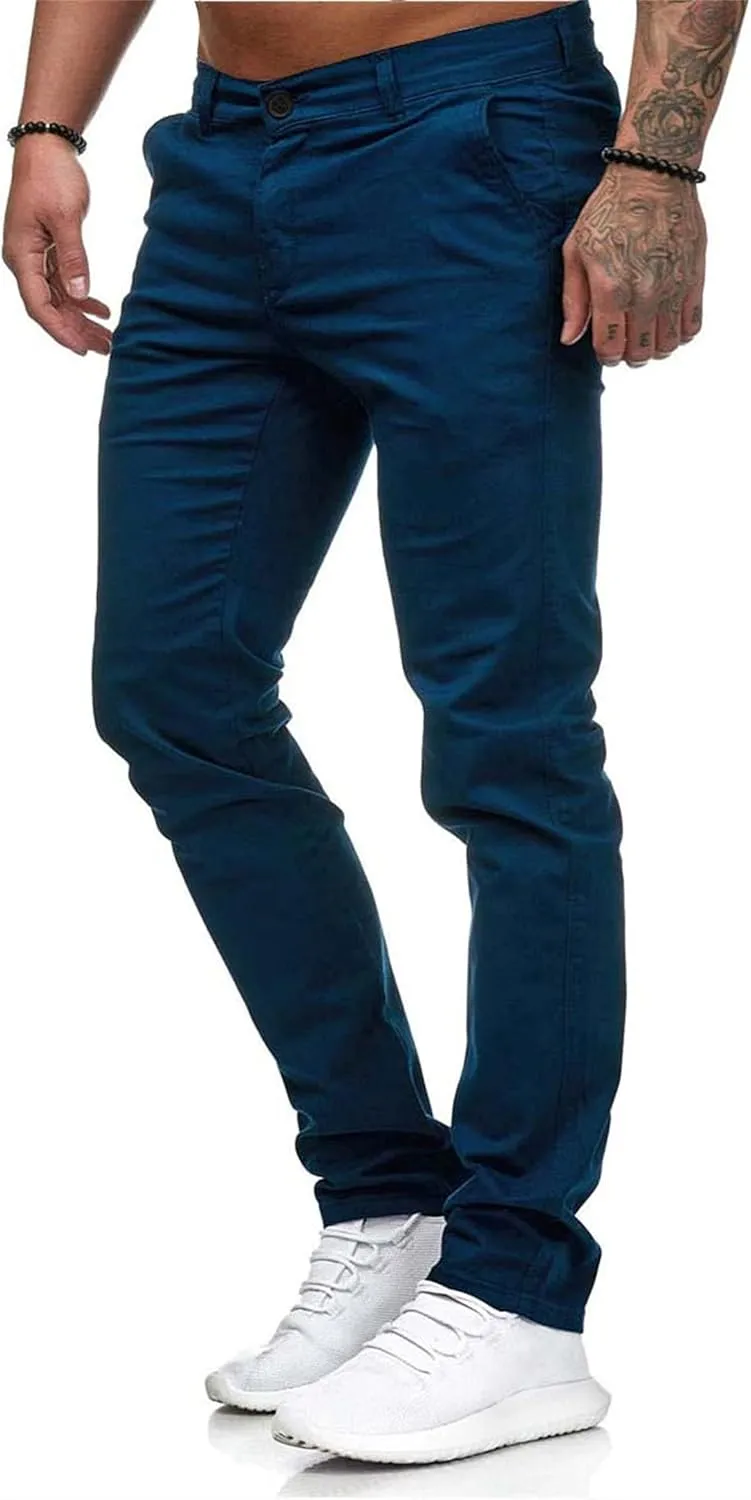 Men's Solid Color Jogger Trousers Slim Fit Chino Pants Basic Modern Stretch Fashion Comfortable Button Casual Pants