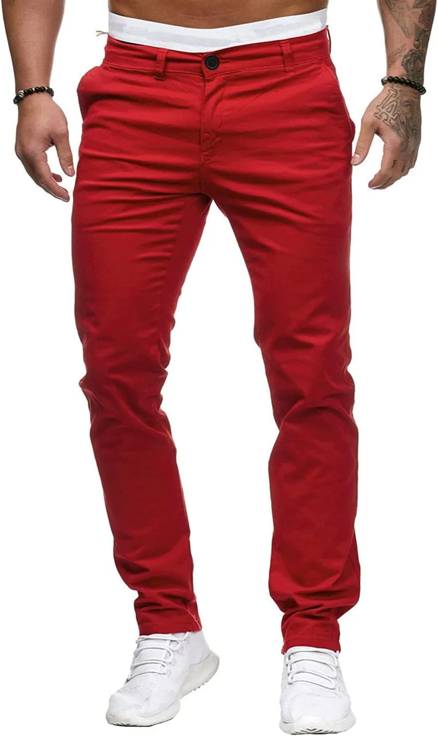 Men's Solid Color Jogger Trousers Slim Fit Chino Pants Basic Modern Stretch Fashion Comfortable Button Casual Pants