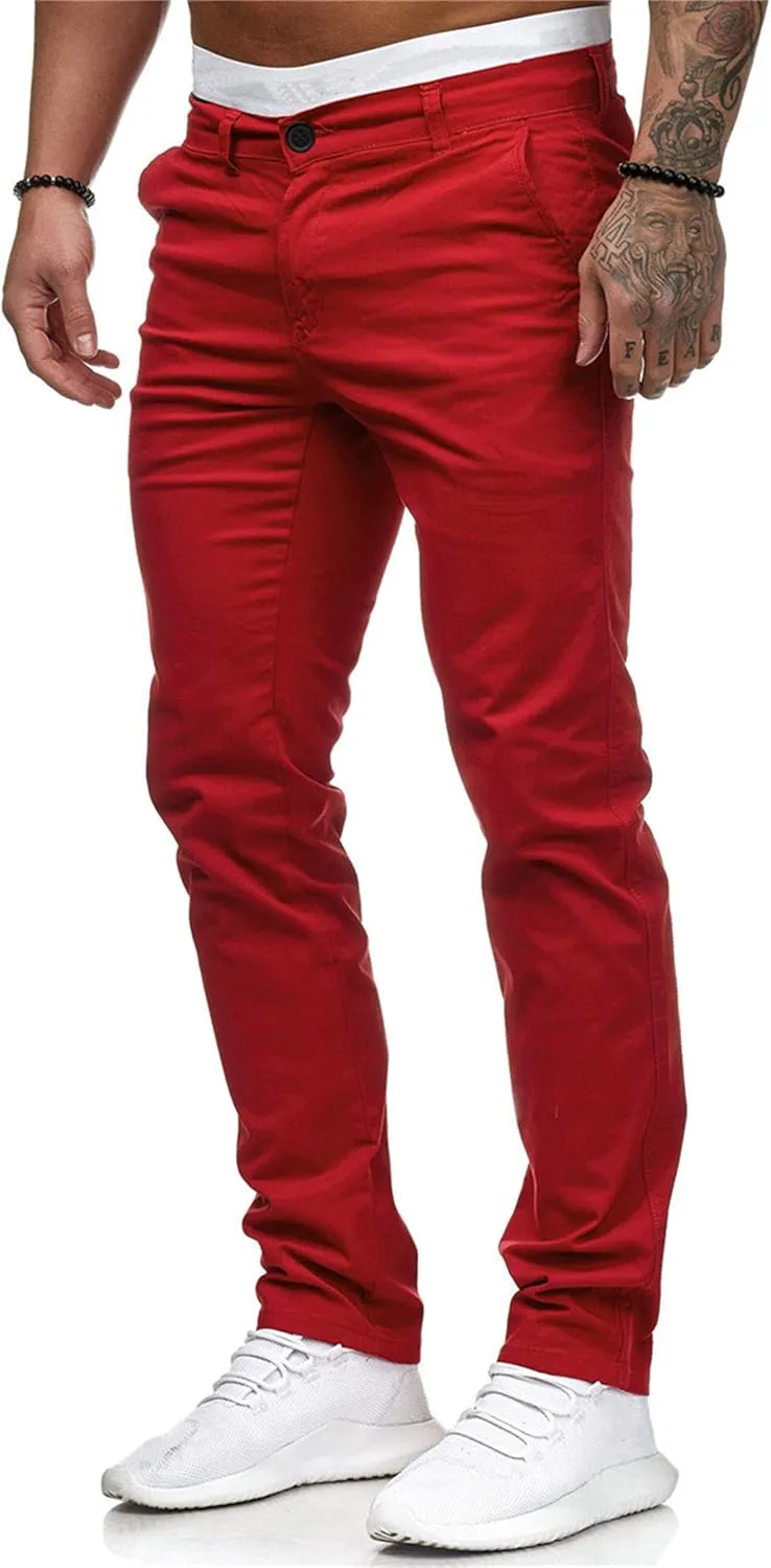 Men's Solid Color Jogger Trousers Slim Fit Chino Pants Basic Modern Stretch Fashion Comfortable Button Casual Pants