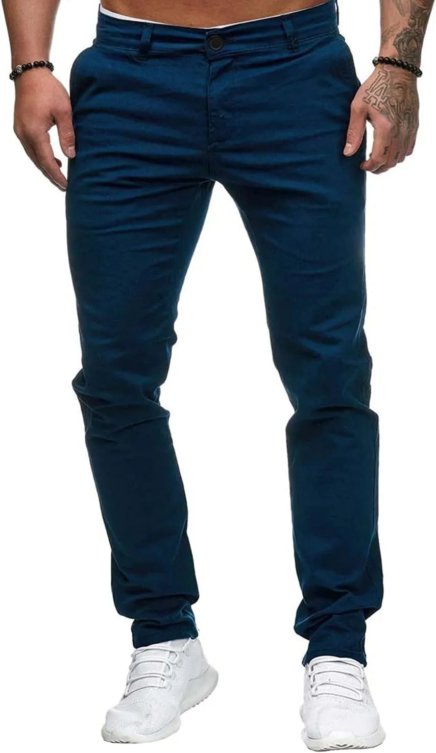 Men's Solid Color Jogger Trousers Slim Fit Chino Pants Basic Modern Stretch Fashion Comfortable Button Casual Pants