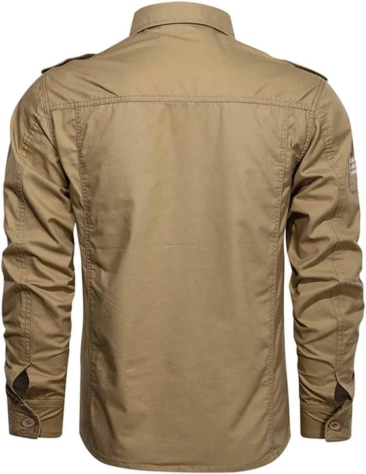 Men's Spring Military Shirt 100% Cotton Long Sleeve Shirts Epaulets Shirts