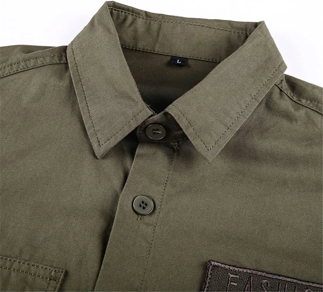 Men's Spring Military Shirt 100% Cotton Long Sleeve Shirts Epaulets Shirts