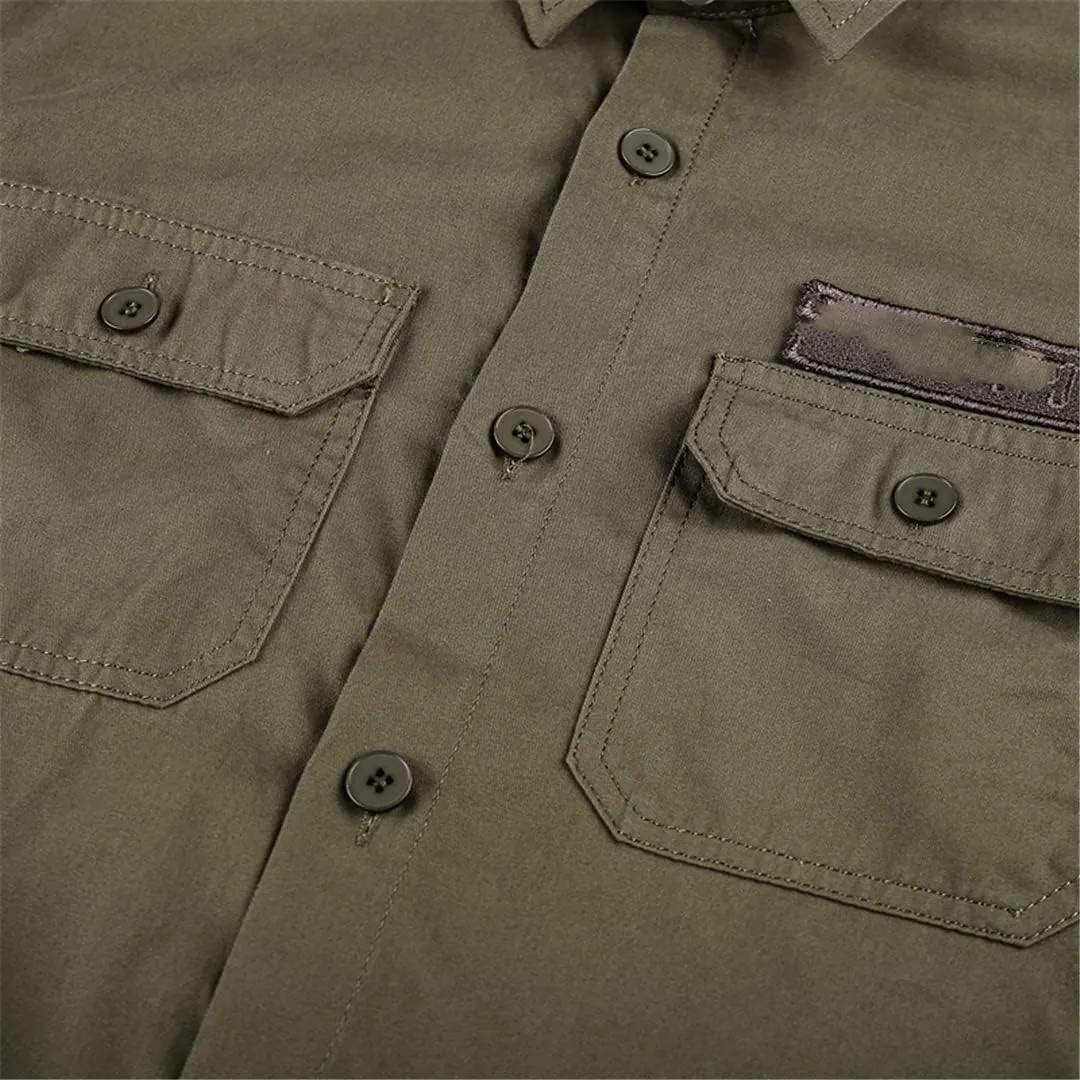 Men's Spring Military Shirt 100% Cotton Long Sleeve Shirts Epaulets Shirts