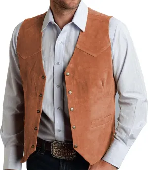 Men's Suede Leather Waistcoats Vintage Cowboy Style Vest Dressy Slim Fit Sleeveless Suit Jacket Wedding,Outdoor,Gift