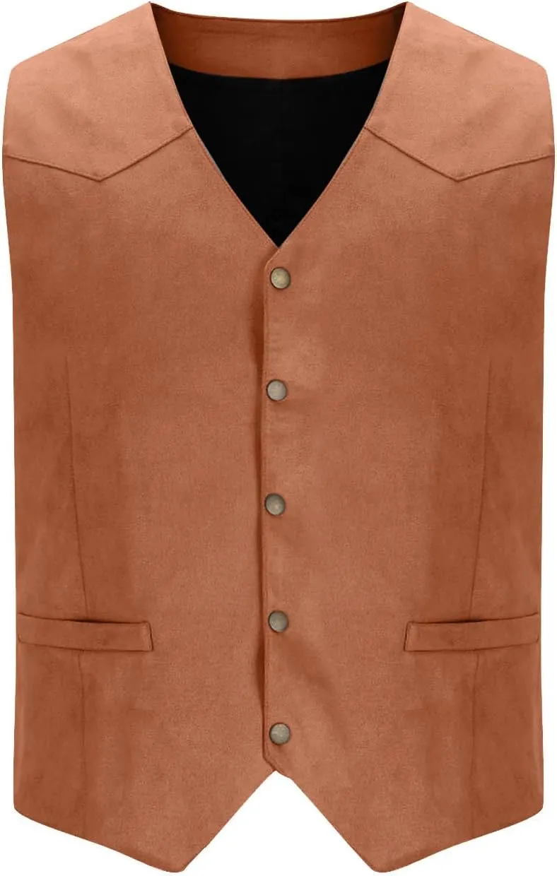 Men's Suede Leather Waistcoats Vintage Cowboy Style Vest Dressy Slim Fit Sleeveless Suit Jacket Wedding,Outdoor,Gift