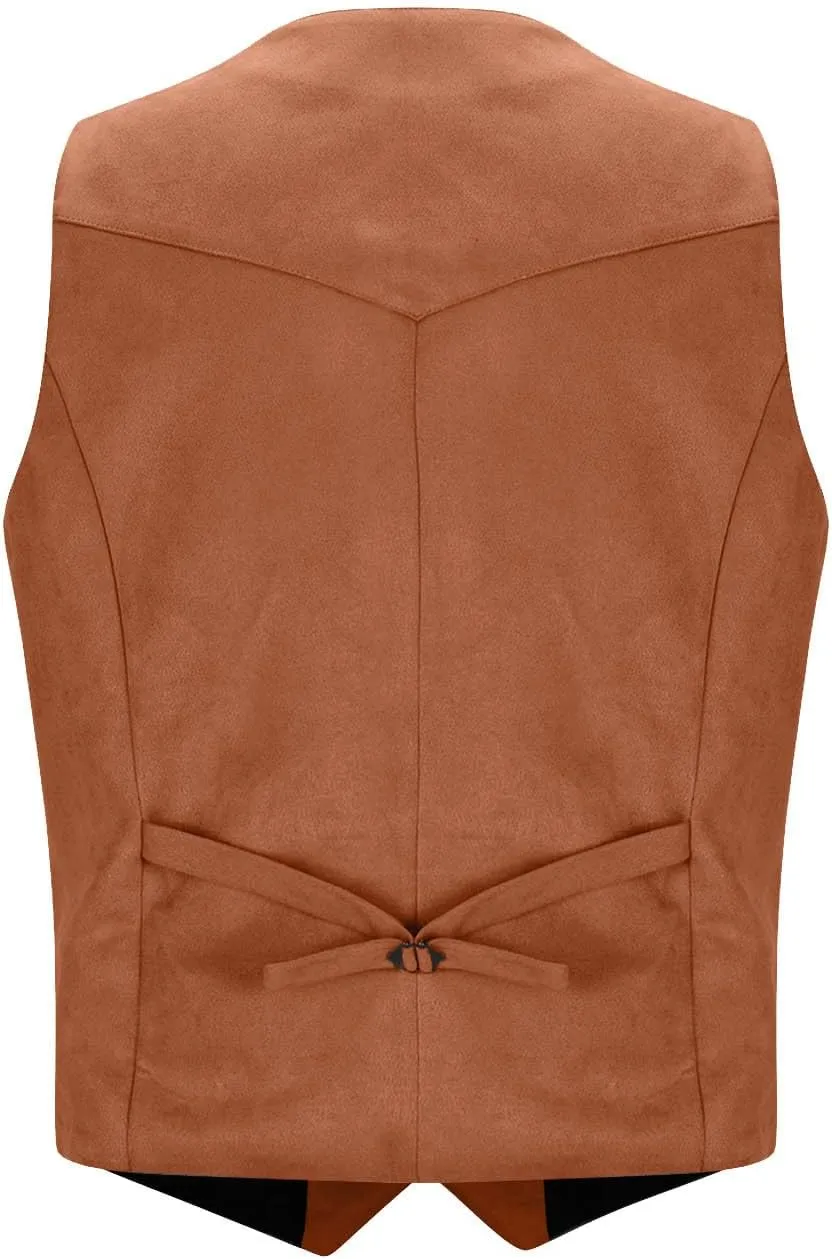 Men's Suede Leather Waistcoats Vintage Cowboy Style Vest Dressy Slim Fit Sleeveless Suit Jacket Wedding,Outdoor,Gift
