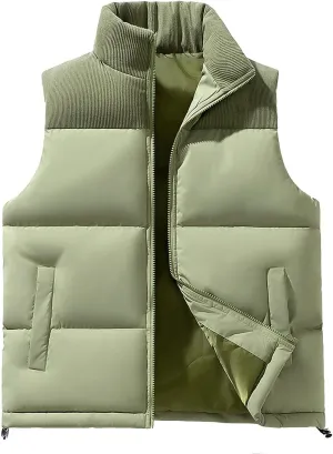 Mens Thick Corduroy Puffer Vest Coats Cotton Padded Outdoor Windproof Sleeveless Jacket Fashion Winter Warm Vests