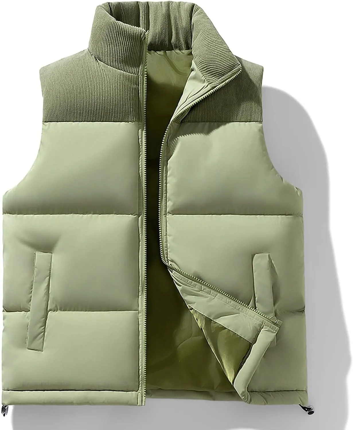 Mens Thick Corduroy Puffer Vest Coats Cotton Padded Outdoor Windproof Sleeveless Jacket Fashion Winter Warm Vests