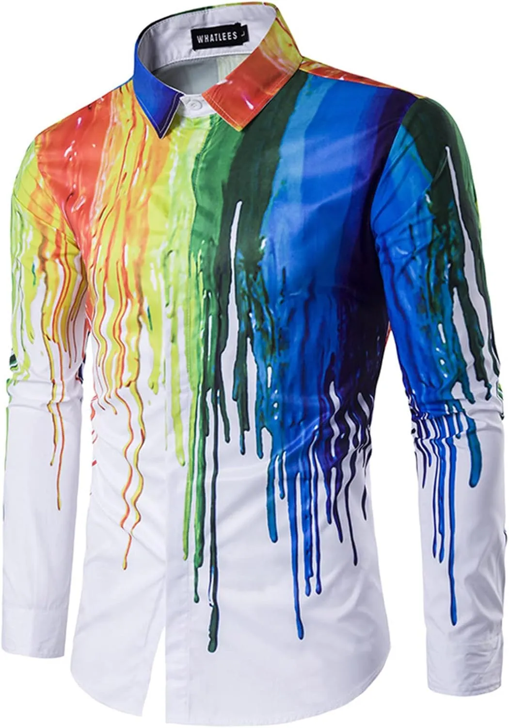 Mens Tie-Dye T-Shirts Colorful Rainbow Dress Shirts Floral Slim Fit Long Sleeve Casual Button Down Poplin Shirts