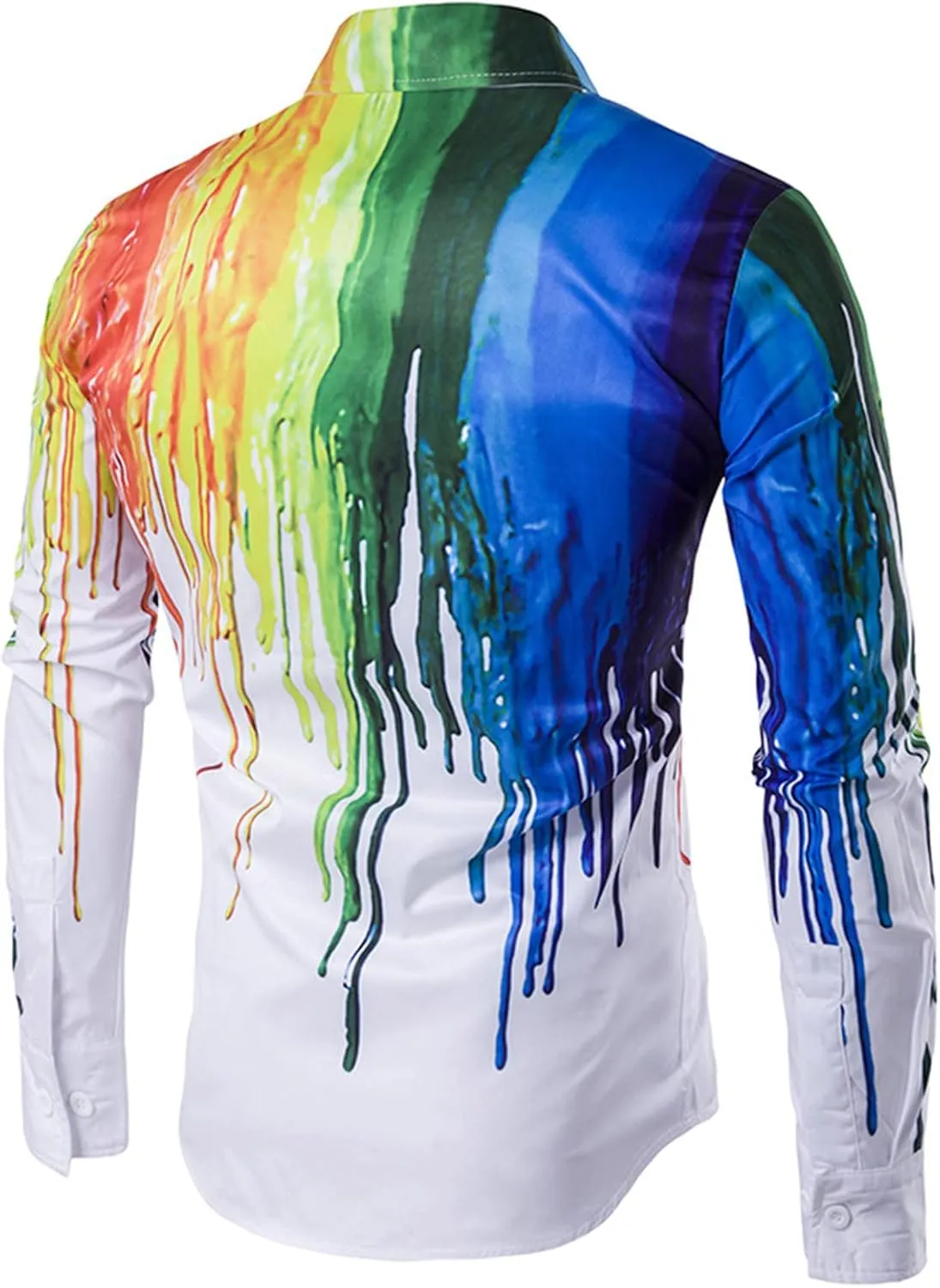 Mens Tie-Dye T-Shirts Colorful Rainbow Dress Shirts Floral Slim Fit Long Sleeve Casual Button Down Poplin Shirts