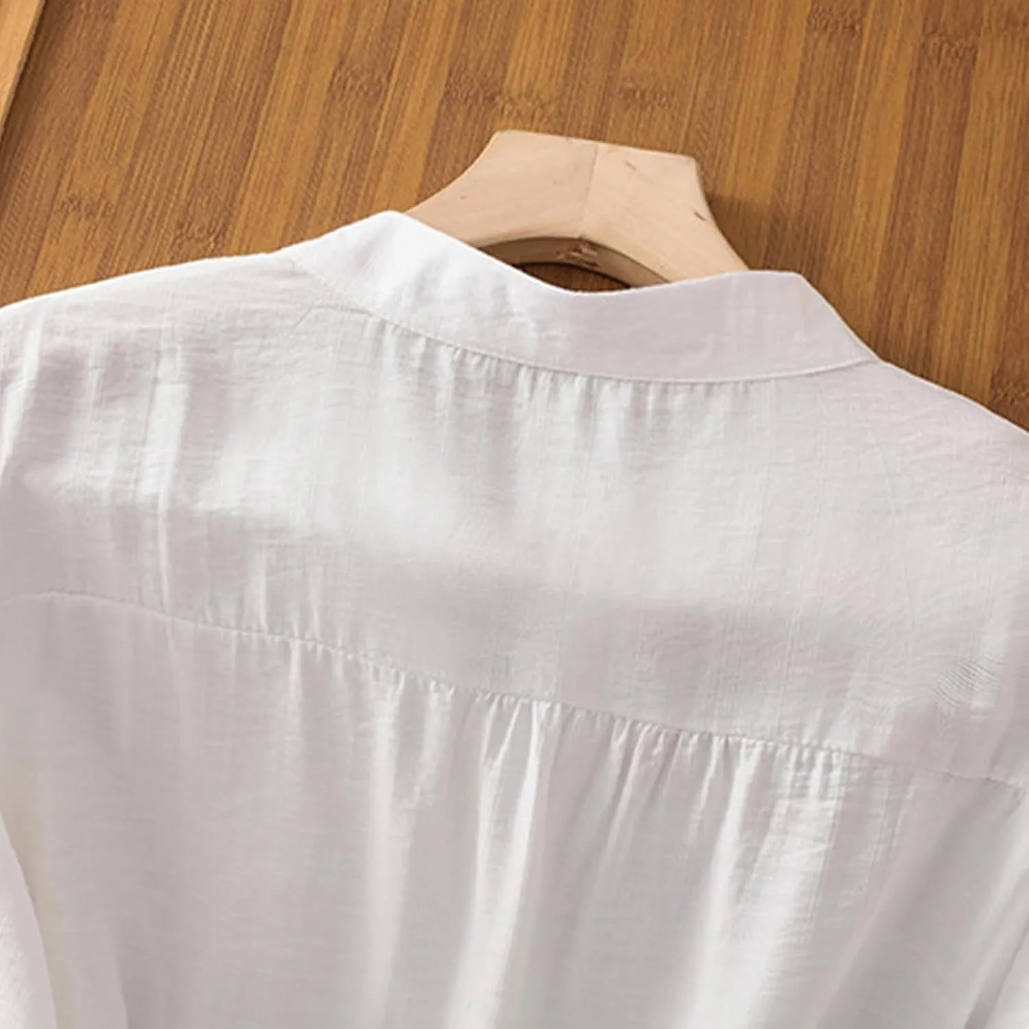 Mexico Shirts for Women Summer Embroidered Cotton Linen Blouse 3/4 Sleeve V Neck Top Vintage Boho Causal Button Shirt