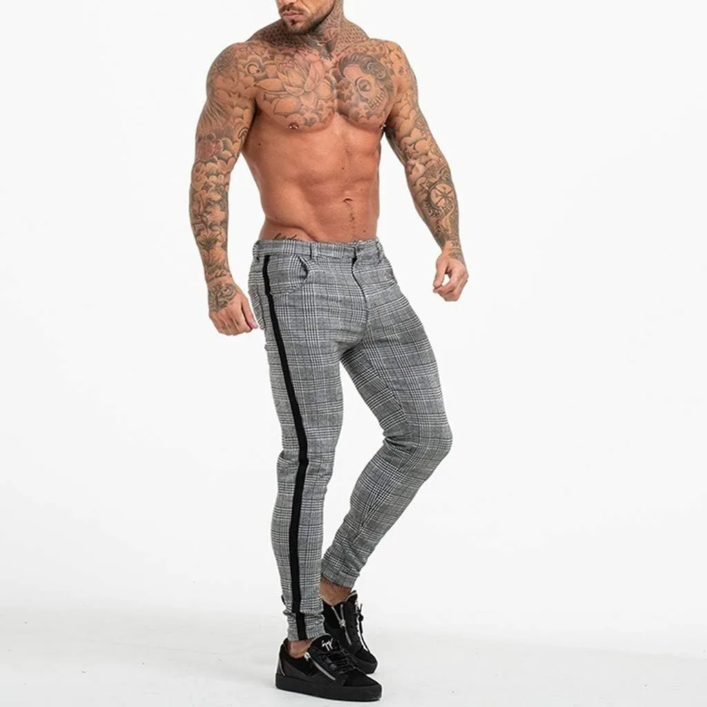 Nyybw Mens Chinos Casual Pants - Slim Fit Stretch Plaid Dress Pants Lightweight Skinny Long Pants Business Golf Dress Pants
