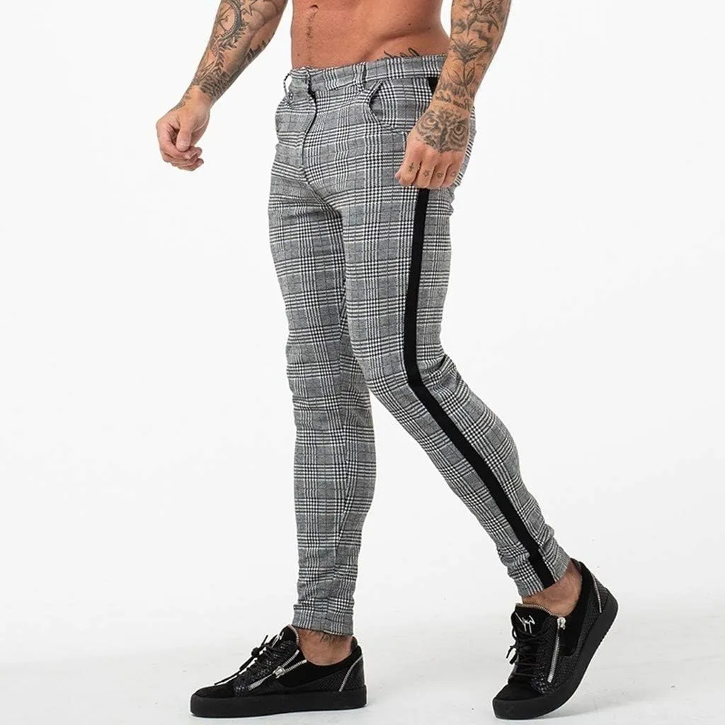 Nyybw Mens Chinos Casual Pants - Slim Fit Stretch Plaid Dress Pants Lightweight Skinny Long Pants Business Golf Dress Pants