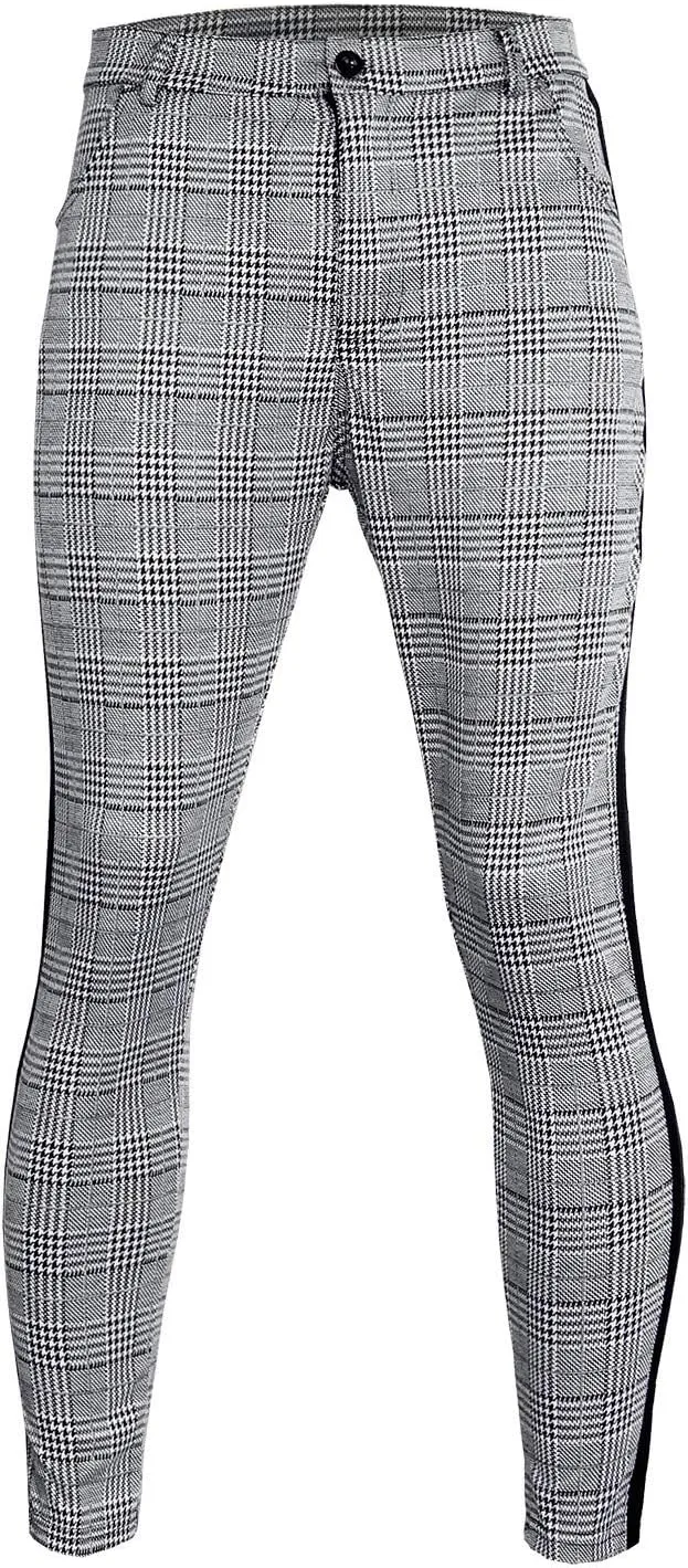 Nyybw Mens Chinos Casual Pants - Slim Fit Stretch Plaid Dress Pants Lightweight Skinny Long Pants Business Golf Dress Pants