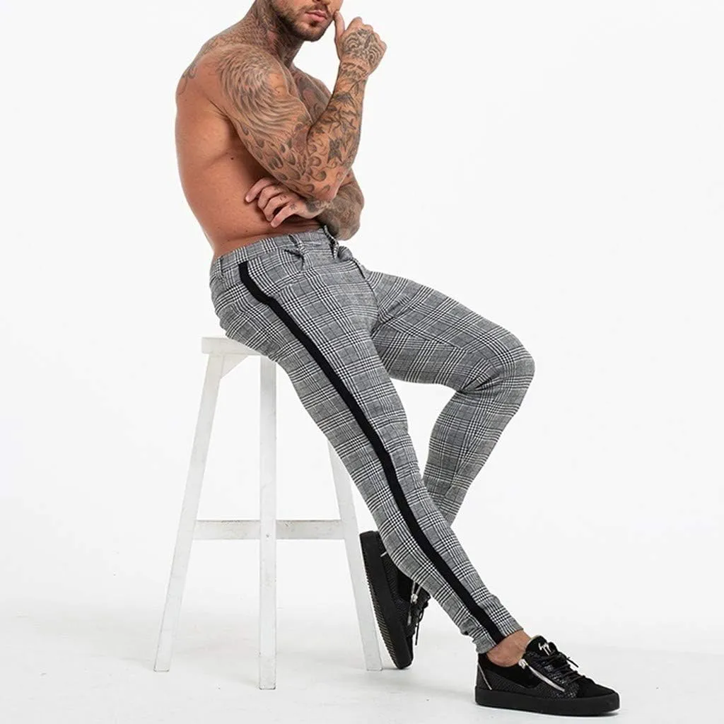 Nyybw Mens Chinos Casual Pants - Slim Fit Stretch Plaid Dress Pants Lightweight Skinny Long Pants Business Golf Dress Pants