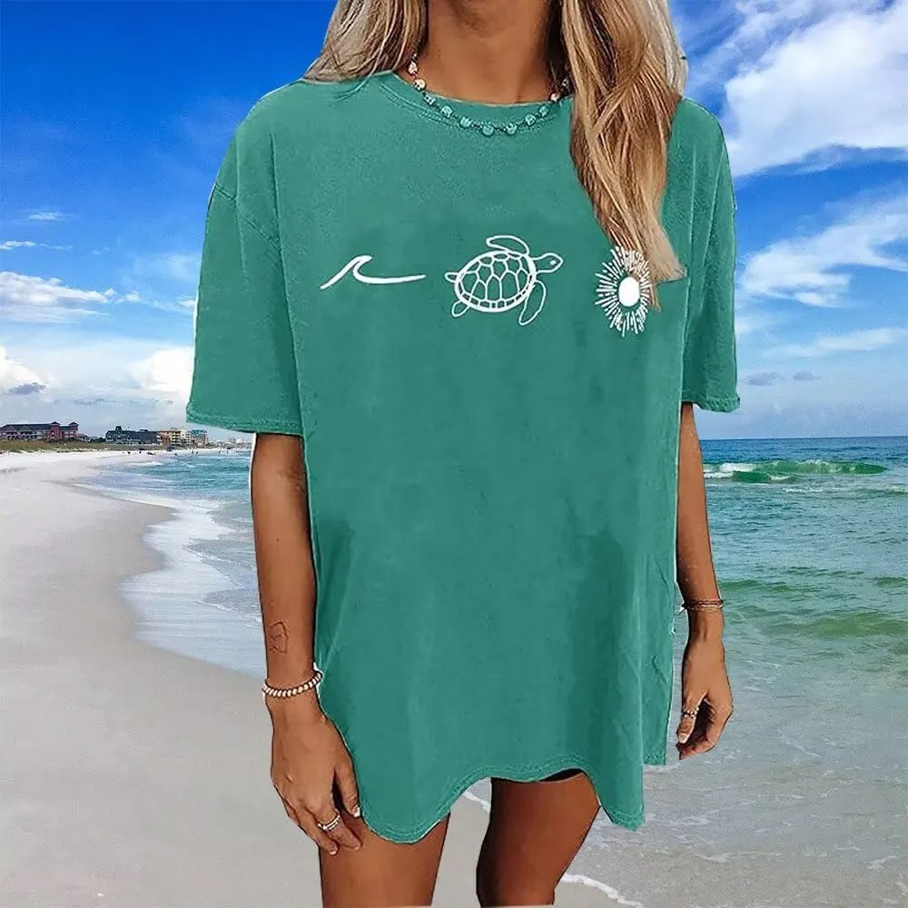Oversized Tshirts Cute Tops for Women Shark Flower Graphic Tees Tops Summer Casual Loose Beach Vacation Shirts