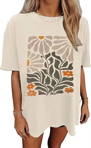 Oversized Tshirts Cute Tops for Women Shark Flower Graphic Tees Tops Summer Casual Loose Beach Vacation Shirts