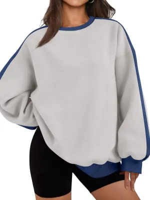PINKMSTYLE Womens Oversized Crewneck Sweatshirts Color Block Long Sleeve Tunic Tops Loose Fit Pullover Fall Outfits