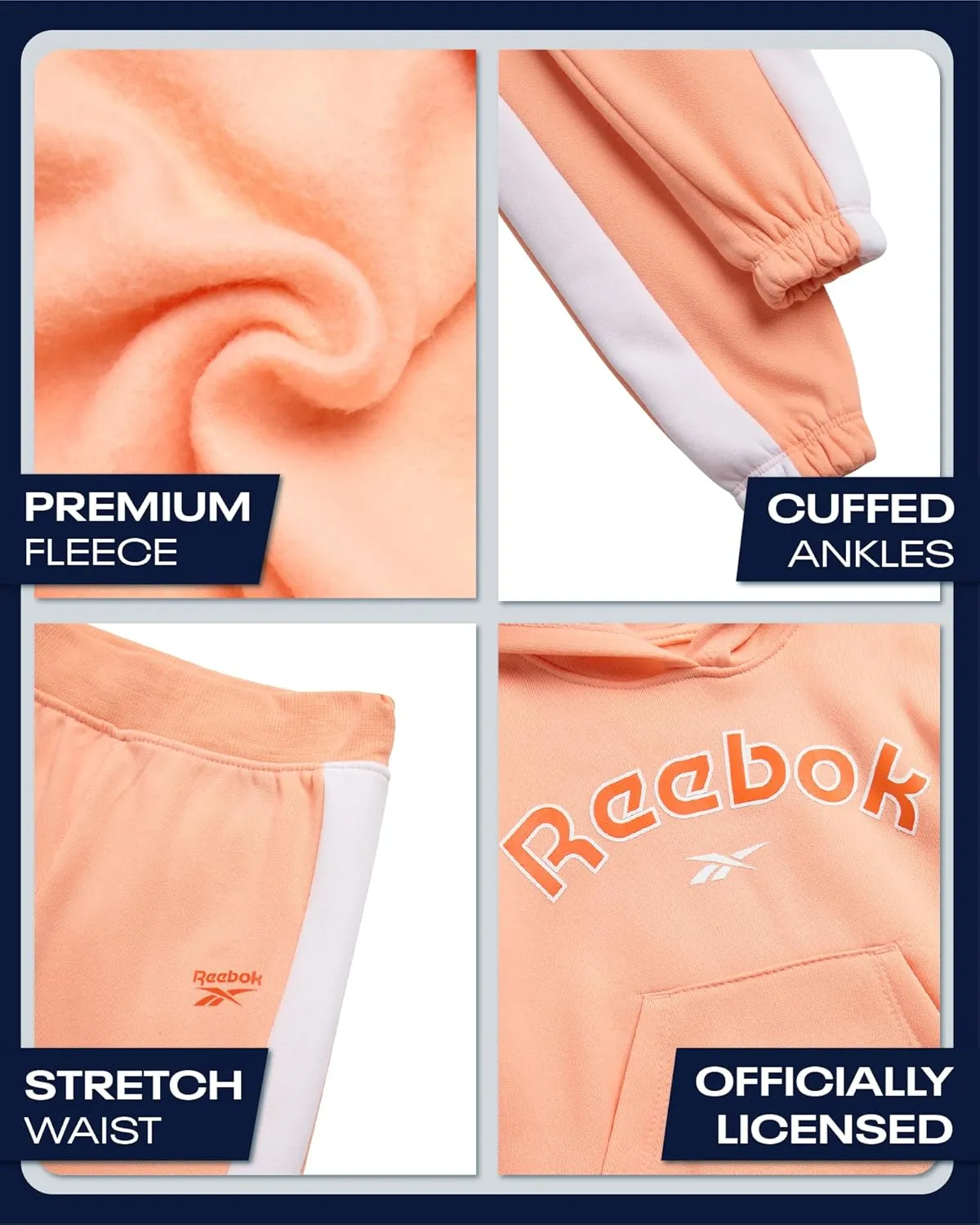 Reebok Girls' Sweatsuit - 2 Piece Performance Fleece Sweatshirt and Jogger Sweatpants - Activewear for Toddlers/Girls, 2T-6X