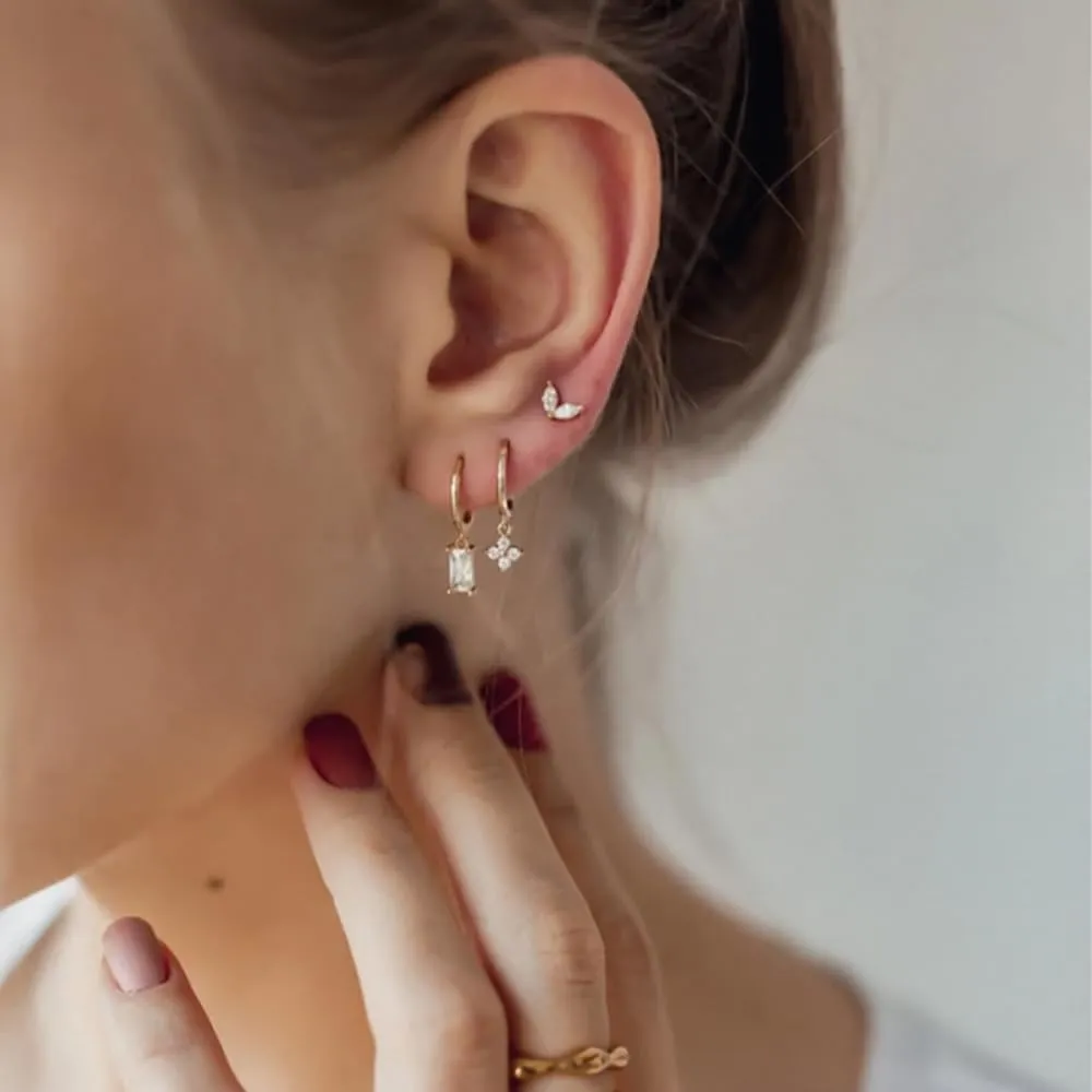 RIOSO Stud Earrings for Women Gold CZ Huggie Hoop Earrings Gold Cartilage Hypoallergenic Earrings Sets for Multiple Piercing Dainty Earrings Set