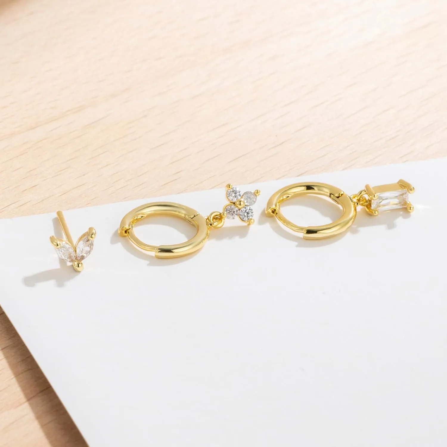 RIOSO Stud Earrings for Women Gold CZ Huggie Hoop Earrings Gold Cartilage Hypoallergenic Earrings Sets for Multiple Piercing Dainty Earrings Set