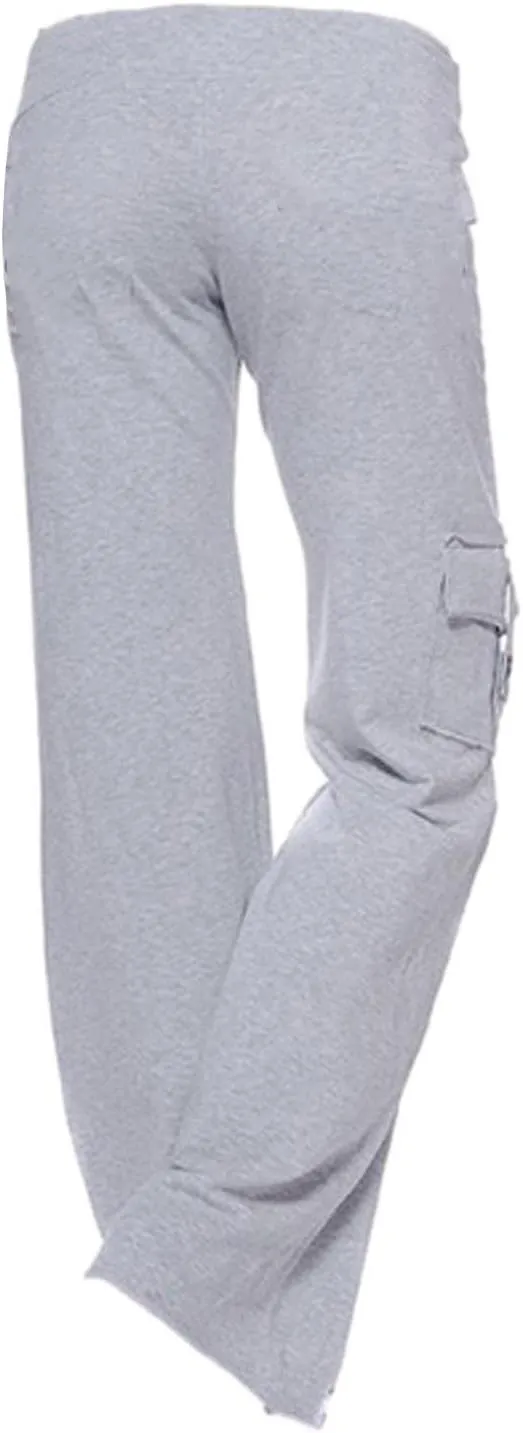 Ruziyoog High Waisted Yoga Pants with Pockets Casual Wide Leg Lounge Pants Drawstring Elastic Waist Trousers for Women