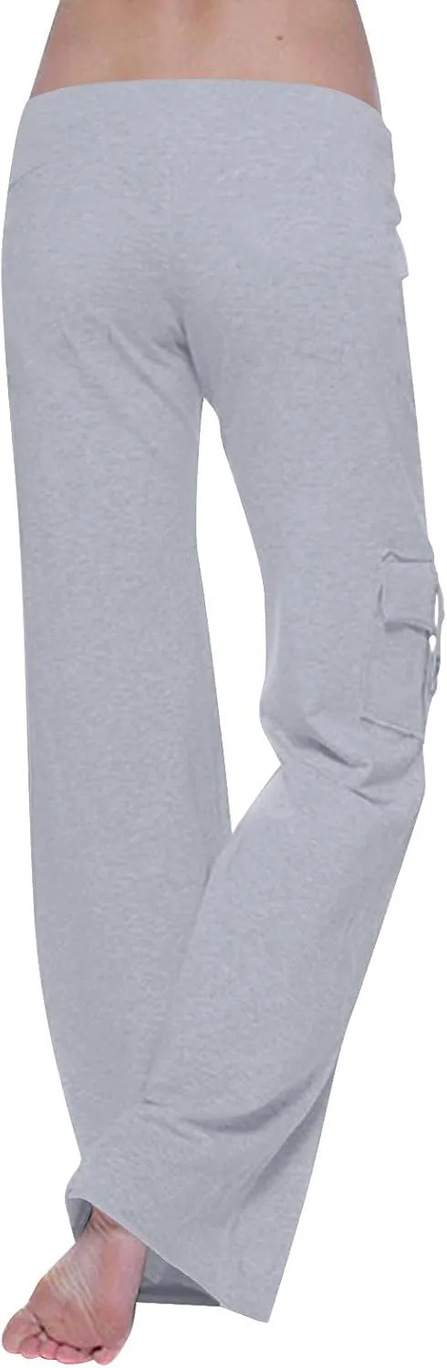 Ruziyoog High Waisted Yoga Pants with Pockets Casual Wide Leg Lounge Pants Drawstring Elastic Waist Trousers for Women