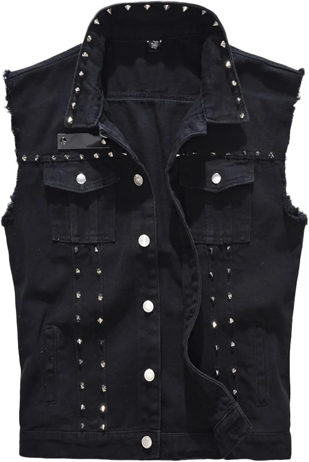 Saukiee Men's Casual Lapel Denim Vest Jacket Vintage Slim Fit Sleeveless Ripped Jeans Vests