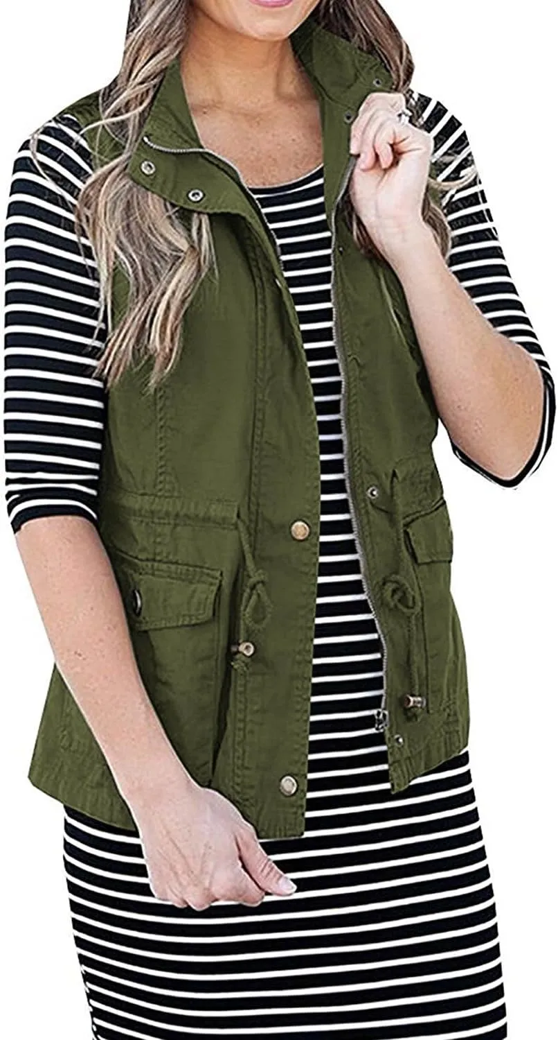 SENSERISE Womens Utility Vest Lightweight Military Vests Outerwear Sleeveless Jacket Anorak Coat with Pockets