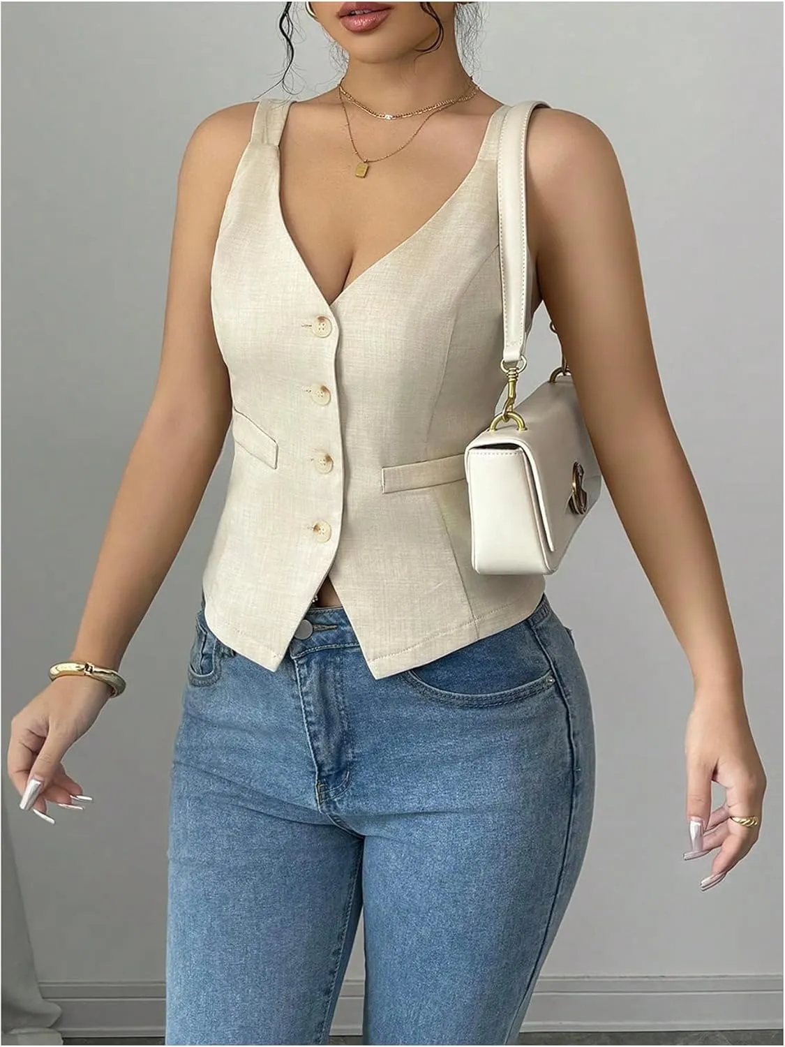 SHENHE Women's Button Up V Neck Vest Casual Business Waistcoat Blazer Vests Tank Top