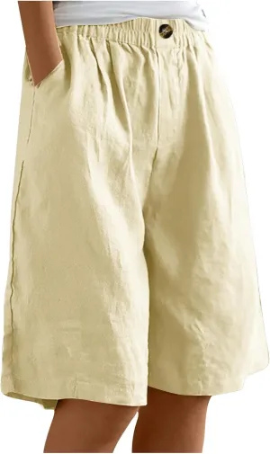 Shorts for Women 2024 Bermuda Shorts Casual Elastic High Waisted Wide Leg Shorts Knee Length Summer Shorts with Pockets