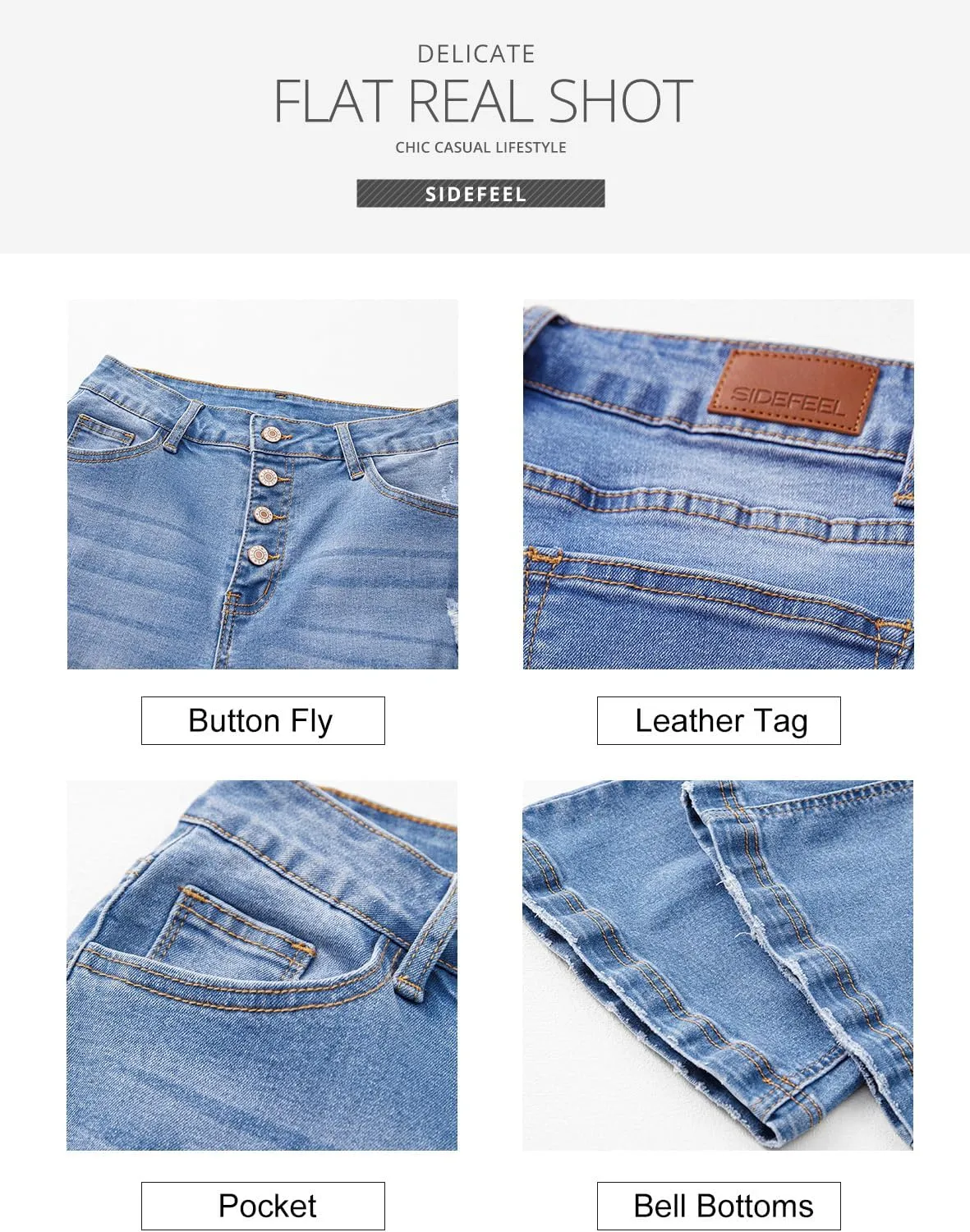 Sidefeel Women's High Waisted Bell Bottom Bootcut Jeans Flared Wide Leg Denim Pants
