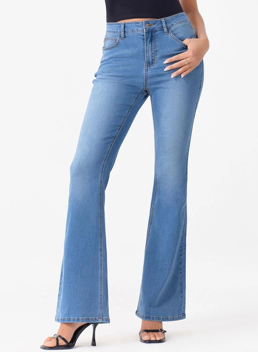 Sidefeel Women's High Waisted Bell Bottom Bootcut Jeans Flared Wide Leg Denim Pants