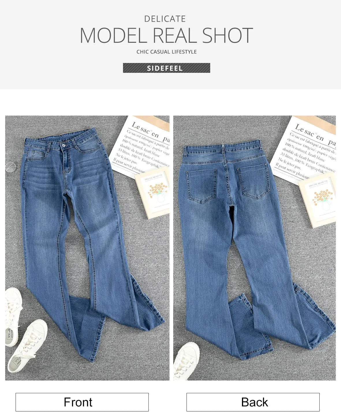 Sidefeel Women's High Waisted Bell Bottom Bootcut Jeans Flared Wide Leg Denim Pants