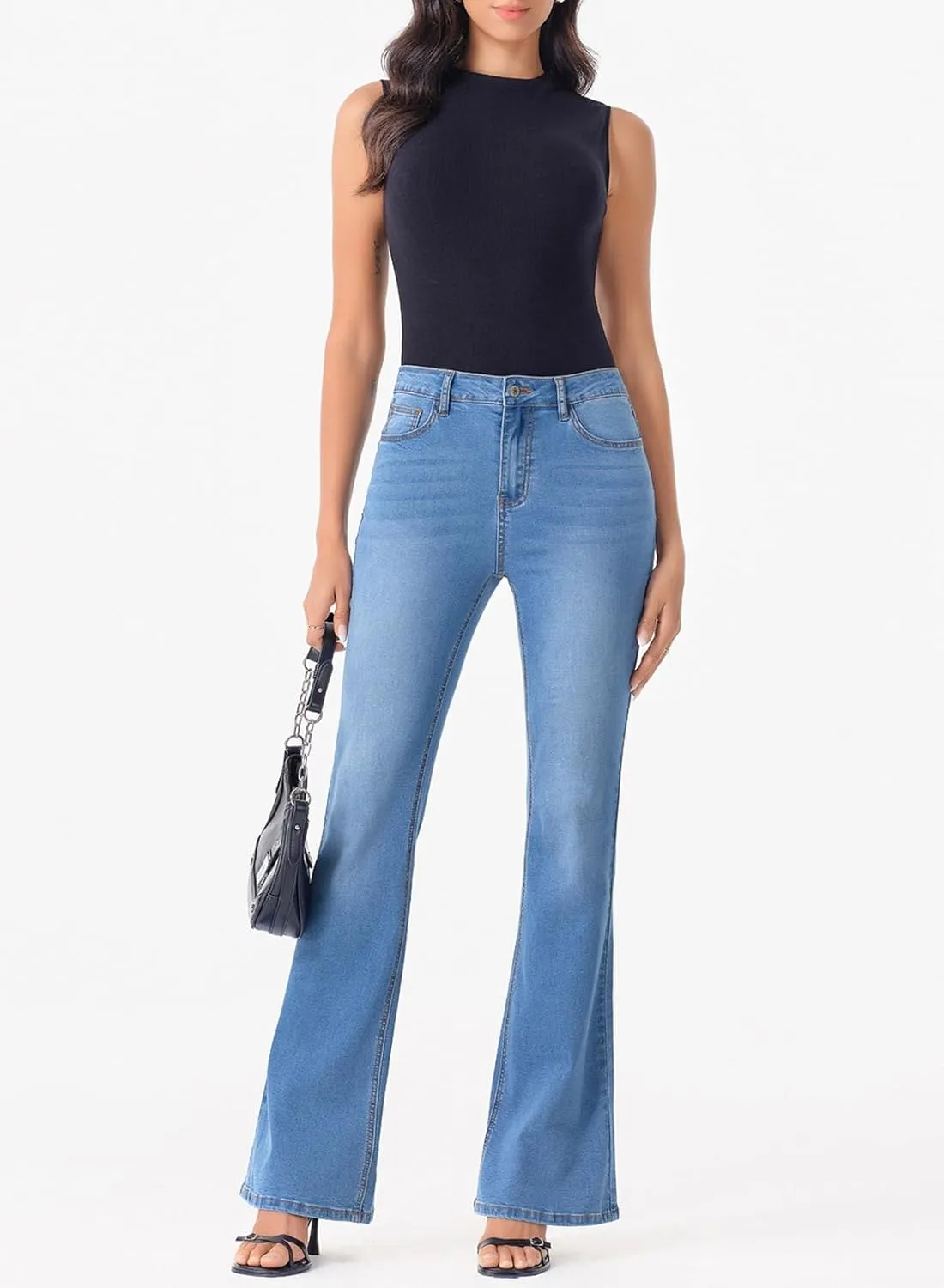 Sidefeel Women's High Waisted Bell Bottom Bootcut Jeans Flared Wide Leg Denim Pants