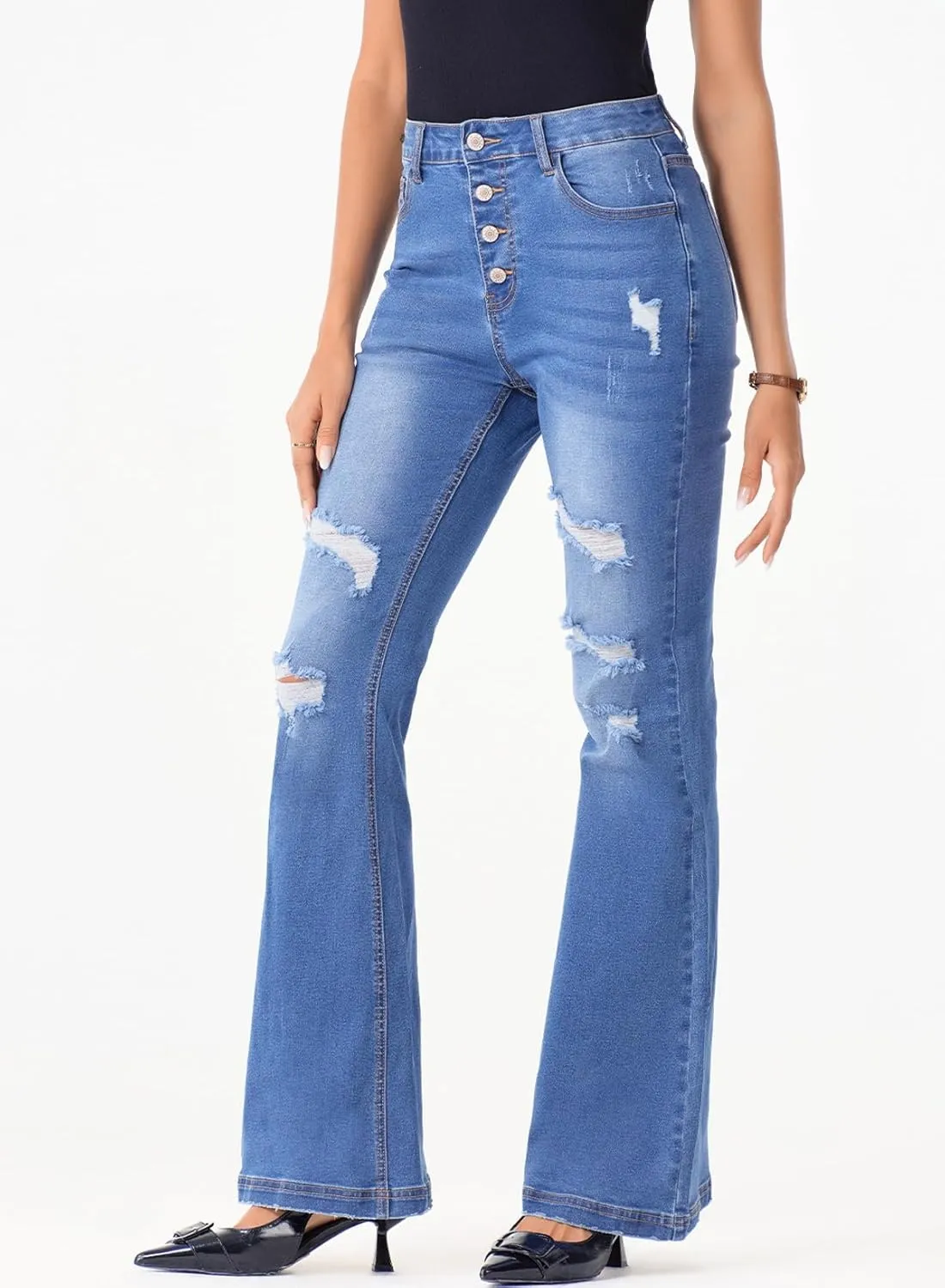 Sidefeel Women's High Waisted Bell Bottom Bootcut Jeans Flared Wide Leg Denim Pants