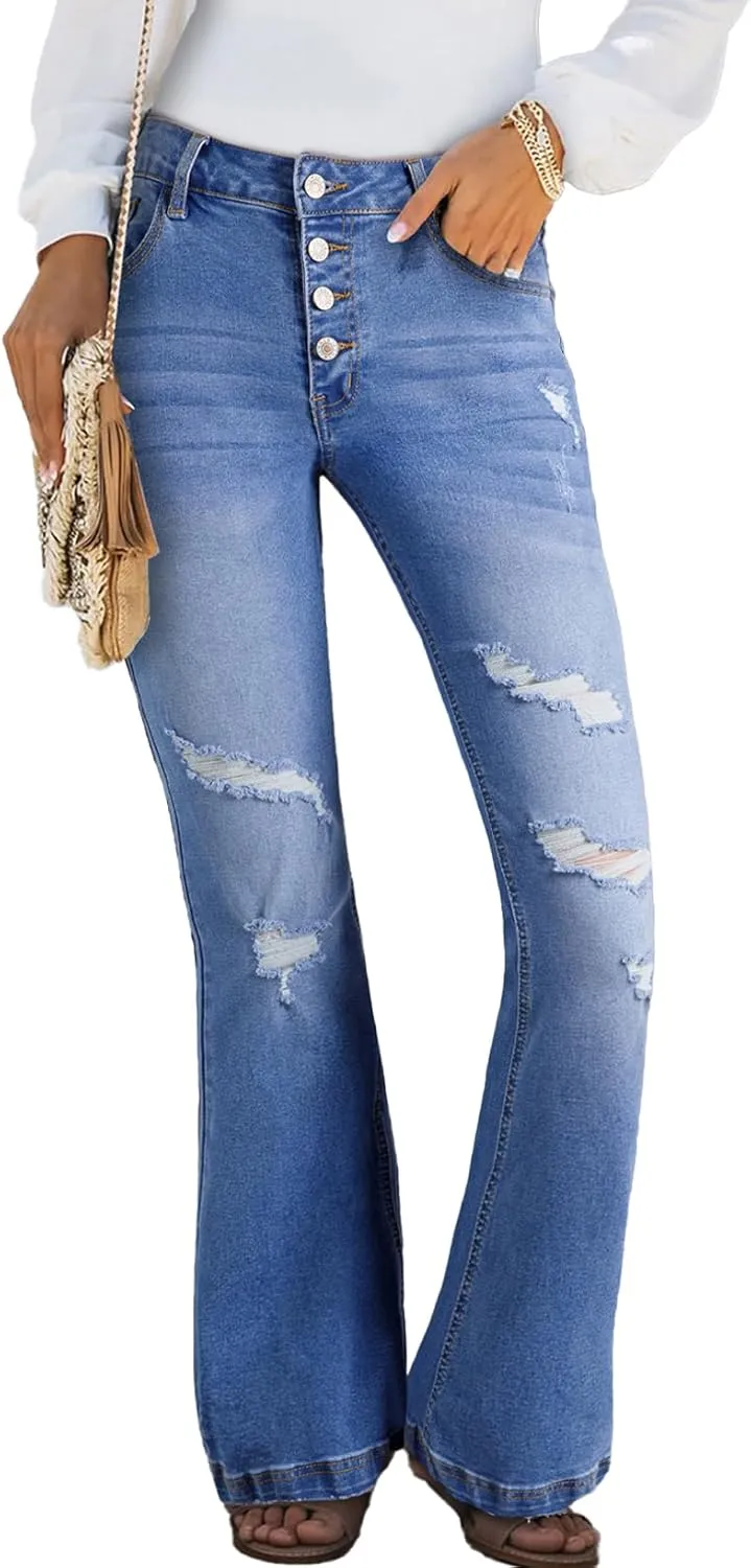 Sidefeel Women's High Waisted Bell Bottom Bootcut Jeans Flared Wide Leg Denim Pants