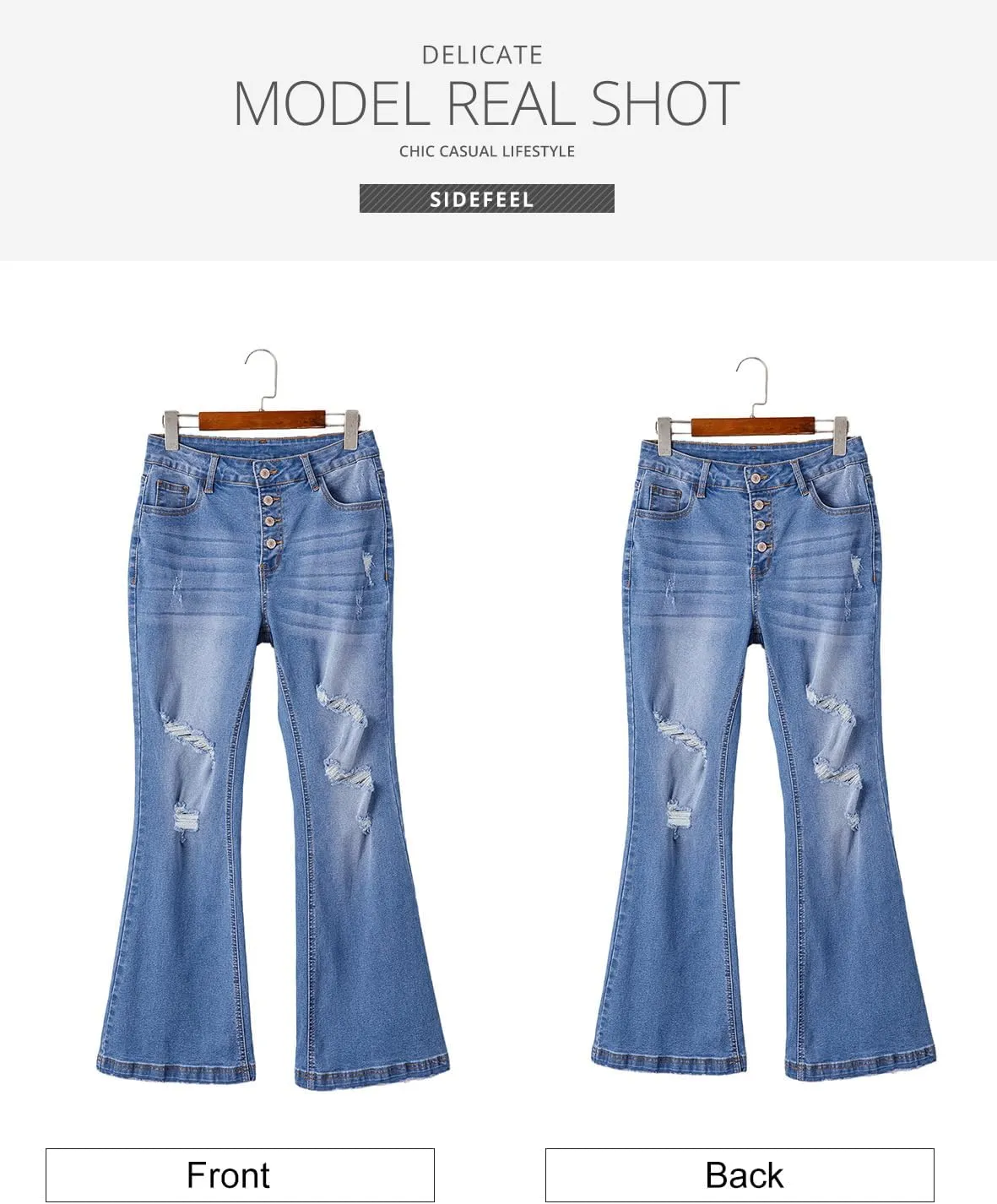 Sidefeel Women's High Waisted Bell Bottom Bootcut Jeans Flared Wide Leg Denim Pants